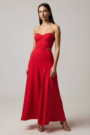 Strapless Red A Line Maxi Dress